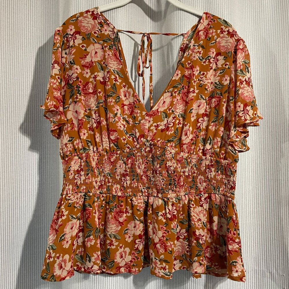 Meraki V Neck Floral Peplum Blouse